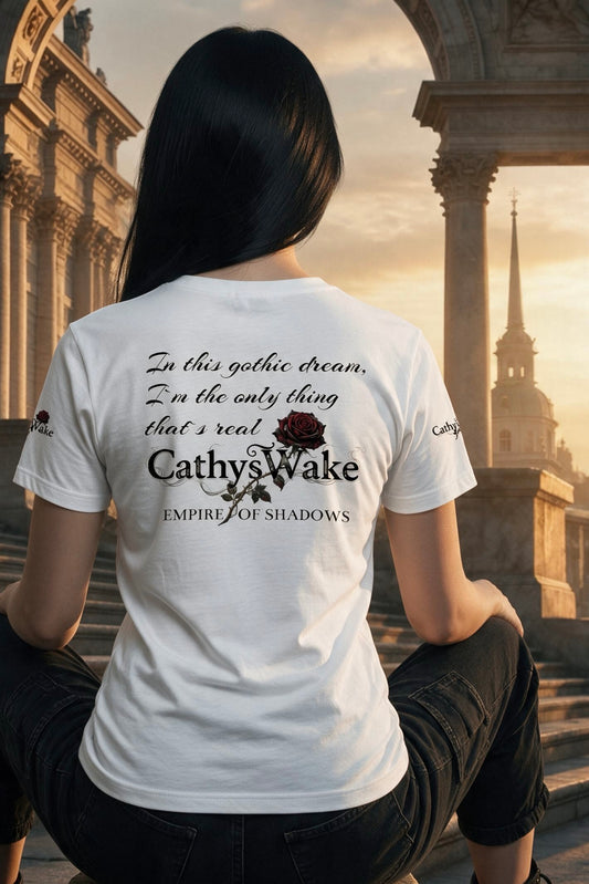 CathysWake White Collection Graphic T-Shirt - Premium Dark Rose Design